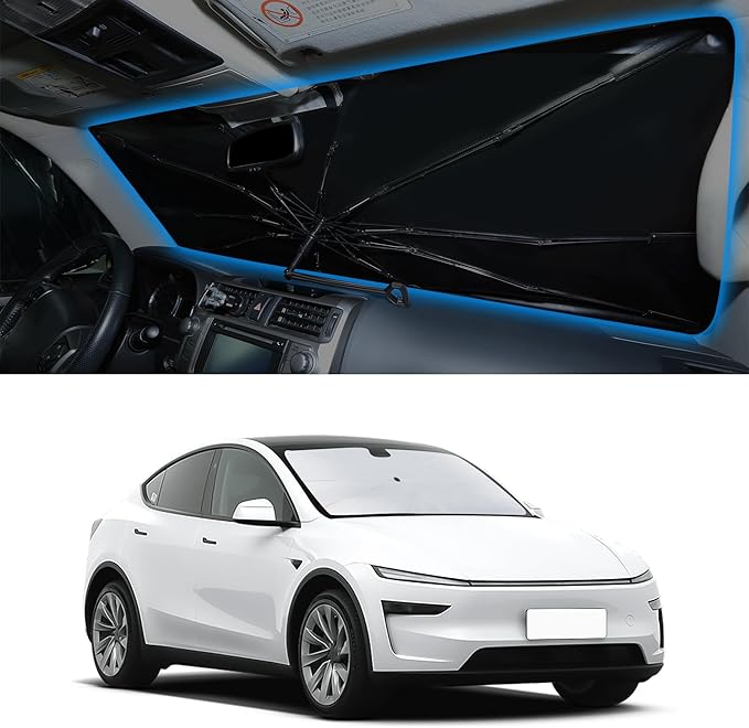 Windshield Sun Shade Umbrella Accessories Compatible with 2017-2026 Tesla Model Y Model 3 for Foldable Sunshade Sun Visor Blocks UV