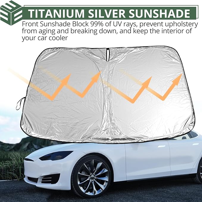 EYPINS Front Windshield Sunshade for Tesla Model Y Model 3 2016-2025 Accessories- Full-Cover Sun UV Protection Sunshade Car Accessory