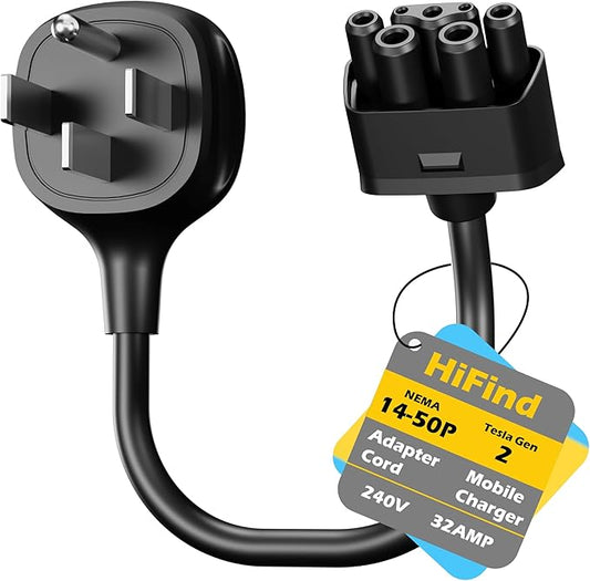 HiFind NEMA 14-50 Adapter for Tesla Gen 2 Mobile Charger 1 Ft, Connect Tesla Portable Charger to 14-50 Plug 240/250V Outlet 32 Amp Fast Charging for EV, Model S/3/X/Y, Safe & Durable, ETL, Black