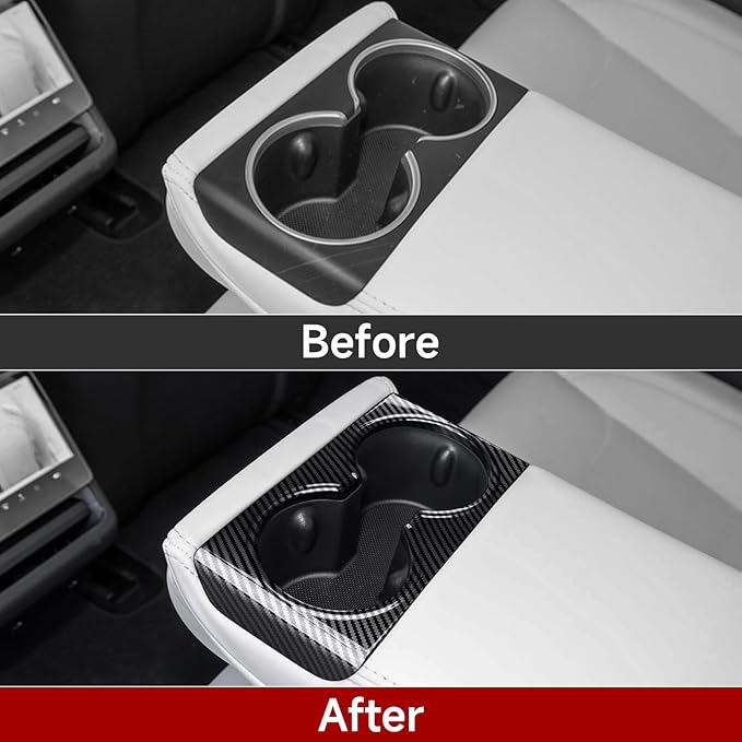 Car Rear Cup Holder Frame Cover Trim Carbon Color ABS Decal Sticker for Tesla Model 3 Highland 2024 2025 2026 Interior Accessories