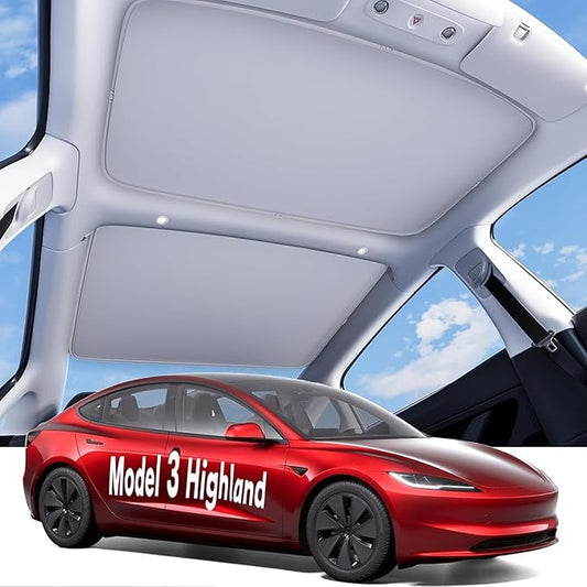 2024 2025 2026 Tesla Model 3 Highland Glass Roof Sunshade with Nano Ice-Crystal Coating, Retractable Heat Insulation Sunroof Shade, Sun Protection Roof Cover for Tesla Model 3