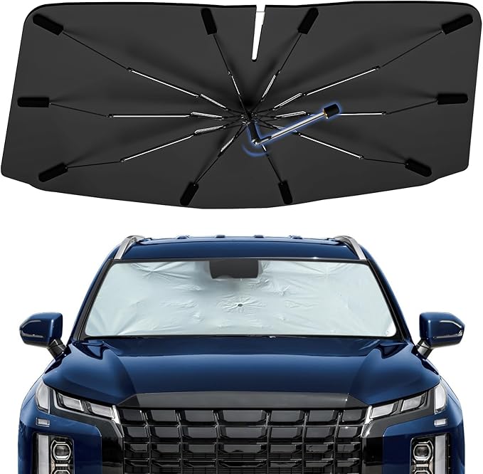 Windshield Sun Shade Umbrella for Hyundai Palisade 2019-2026, Foldable Sunshade for Car Front Window, 360 Rotation Automotive Interior UV Protection for Outdoor Parking, Keep Car Cool
