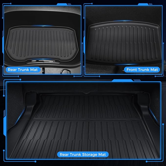 Floor Mats Model 3 Highland 2025 2024, TPE All Weather Cargo Liner Floor Mats and Cargo Trunk Mats Accessories Front Rear Cargo Mat Full Set of 8