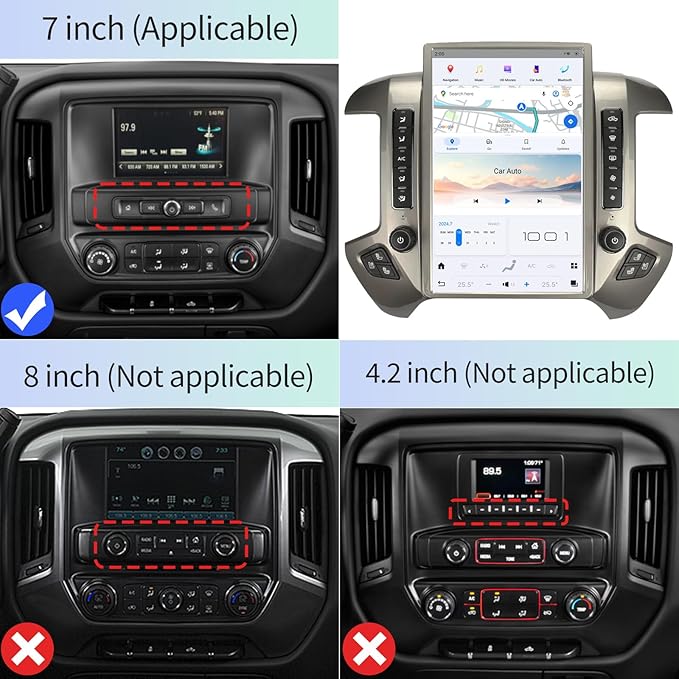 Car Radio for Chevrolet Silverado GMC Sierra 2014-2019 Stereo Replacement Head Unit 14.4 Inch 2K IPS Touch Screen Tesla Style Carplay Android Auto GPS Navigation Multimedia Play OEM 7 Inch（Silvery）