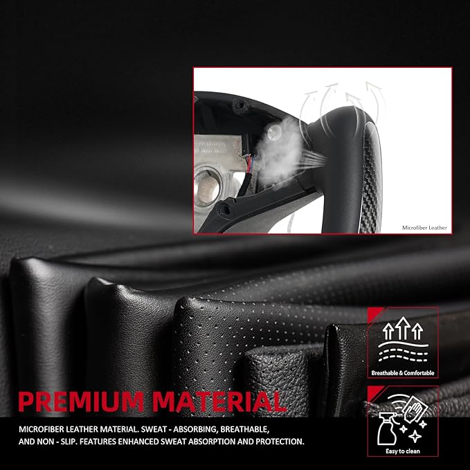 Yoke Steering Wheel, Black Microfiber Smooth Leather with Side Glossy Carbon Fiber for Tesla Model X 2016-2020,For Tesla Model S 2014-2020 With Heating Function