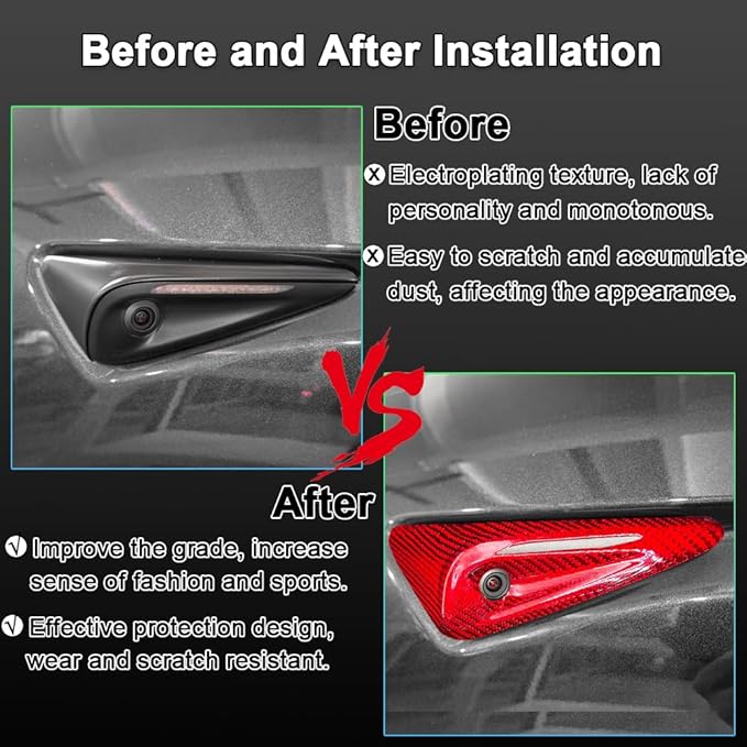 Carbar Dry Carbon Fiber Tesla Side Camera Cover for Model 3 Highland 2024 & Model Y Juniper 2025 - HW4.0 Compatible 3D Texture Accessories 360° Full Cover Protection