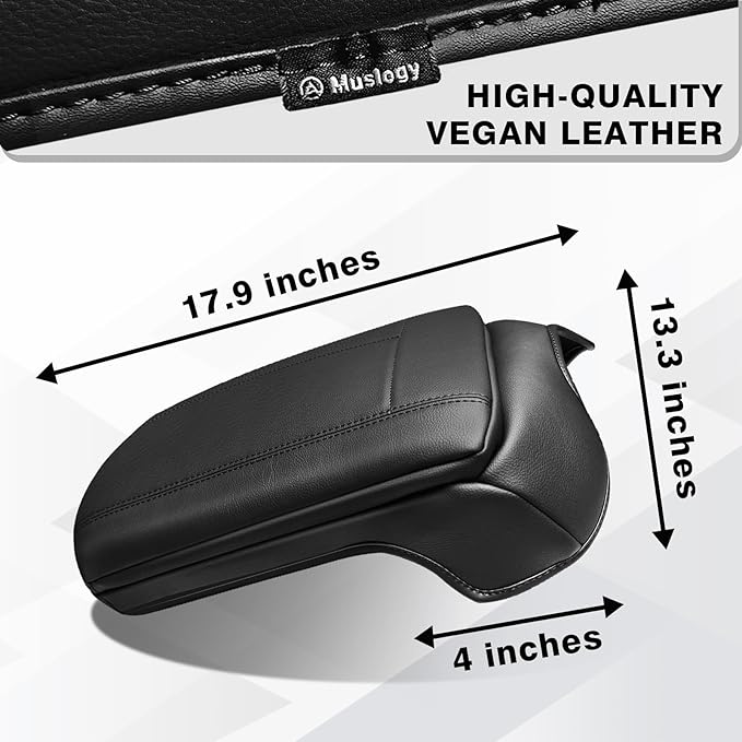 Muslogy Center Console Armrest Cover Fit for Ford F250 F350 F450 2011-2016 Super Duty Accessories, Comfort Armrest Pad Console Lid Cushion Vegan Leather 1-Inch Extra Thick(Bucket Seat ONLY)
