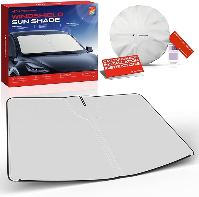 A-Premium Front Windshield Sun Shade Compatible with Tesla Model S 2019 2020 2021 2022 2023 2024 2025 2026 Foldable Sunshade Block UV Rays with Storage Bag