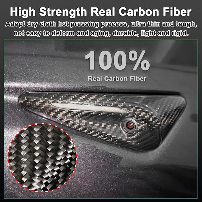 for Model Y Juniper HW4.0 Side Camera Full Cover Protection 2024 Tesla Model 3 Highland - Compatible with Tesla Accessories Carbon Fiber Turn Signal Covers(2Pcs Black Glossy Carbon Fiber Full Cover)