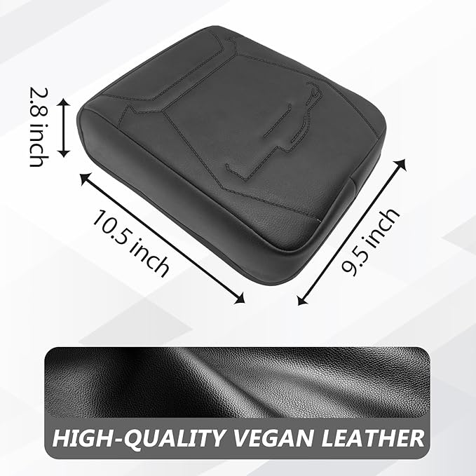 Muslogy Center Console Armrest Cover Fit for 2024 2025 2026 Toyota Tacoma Accessories, Comfort Armrest Pad Console Lid Cushion Protector Vegan Leather Regular Thick(Black/Black Trim)