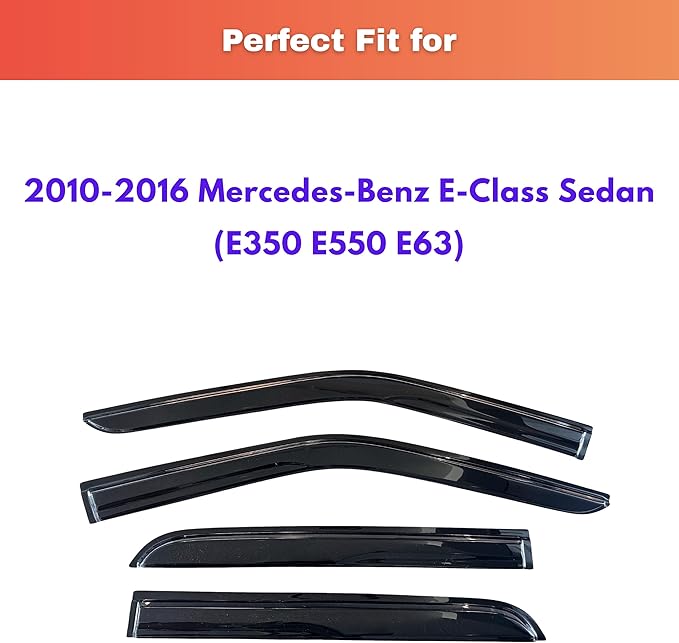 KPY Rain Guards Fit for 2010-2016 Mercedes-Benz E-Class Sedan, Out-Channel Window Visors Vent Wind Deflectors 4PC, Car Accessories for 10-16 Mercedes Benz E350 E550 E63 (Sedan Only)
