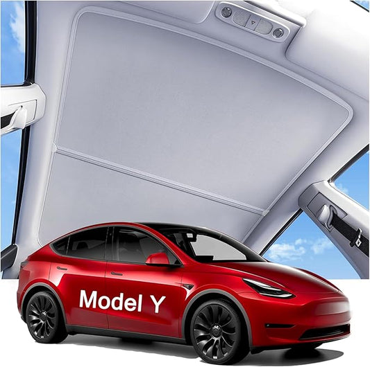 2025 Upgraded Tesla Model Y Sunshade Roof, UPF200+ Roof Sunshade with Storage Bag, No-Sag & No-Gaps Heat Insulation Foldable Glass Roof Sun Shade, Tesla Model Y Accessories MY20-24 Gray