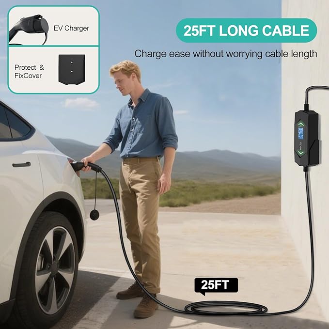 40Amp Level 2 EV Charger,9.6KW Fast Charging,(WiFi APP/Plug-Play),240V NEMA 14-50 Plug,25ft ETL Listed Cable/J1772 Connector,Adjustable Current 6A-40A,Delay Timer,Electric Vehicle Charging Stations