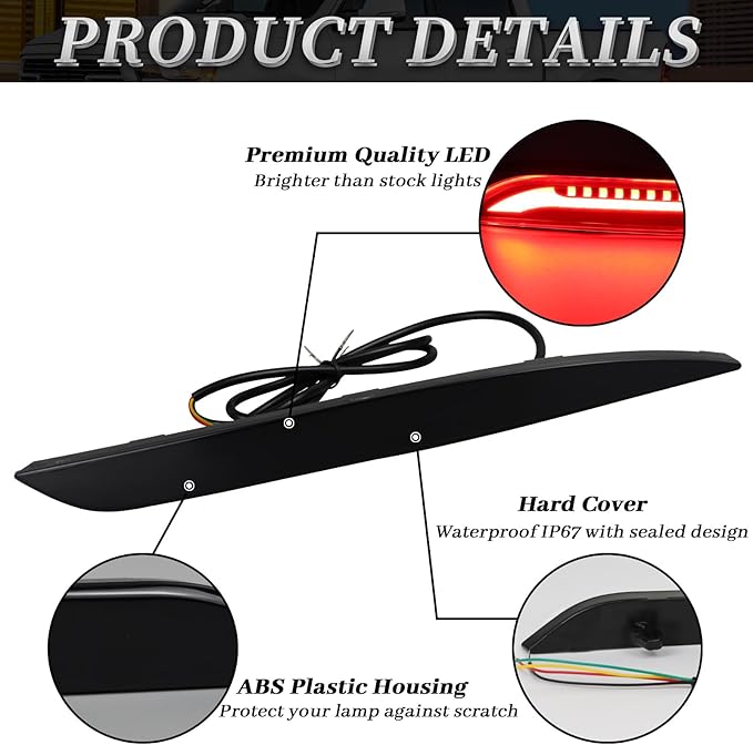 Smoked housing LED Rear Bumper Reflector Lights for Tesla Model 3 2017-2023 Functions as DRL Brake Light with Sequential turn signal Fog Lamps Accessories (Smoked Style)