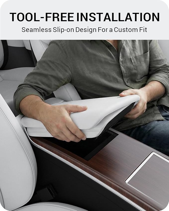 BASENOR Upgraded Tesla Model S Model X Center Console Cover Non-Slip TPE Armrest Cover [No Logo] Protector Armrest [Proprietary Design] 2021-2026 Tesla Interior Accessories White