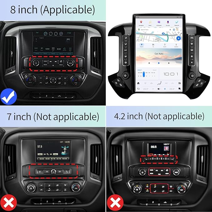 Qualcomm Android Car Radio for Chevrolet Silverado GMC Sierra 2014-2019 Stereo Replacement Head Unit 14.4 Inch 2K IPS Touch Screen Tesla Style Carplay Android Auto GPS Navigation OEM 8 Inch (Black)