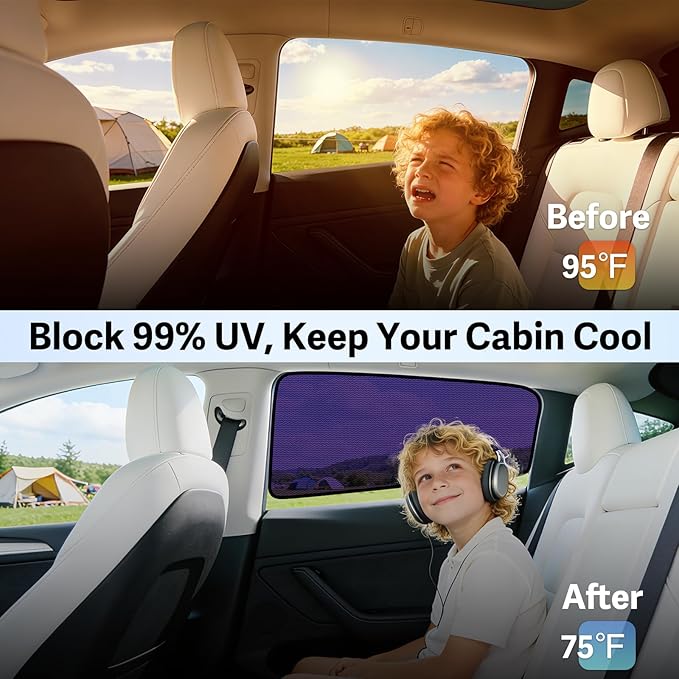 ZATOOTO Tesla Model Y Car Window Shade for Baby, Bluish-Purple Static Cling Car Shades for Back Window | Block Harsh Sunlight | UV Protection | Rear Window Sun Shade with Storage Bag | 2020-2024 |