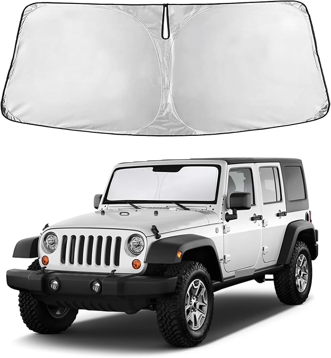 EcoNour Windshield Sunshade Compatible for Jeep Wrangler 1997-2015 2016 2017, Sun Visor for Front Windshield & Window Sun Shade Cover, UV Heat Blocker & Protector, Car Accessories