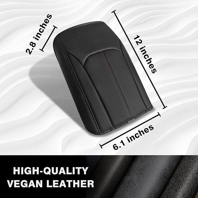 Muslogy Center Console Armrest Cover Fit for Subaru Forester 2025 Accessories, Comfort Armrest Pad Console Lid Cushion Vegan Leather Regular Thick (Black/Brown Trim)