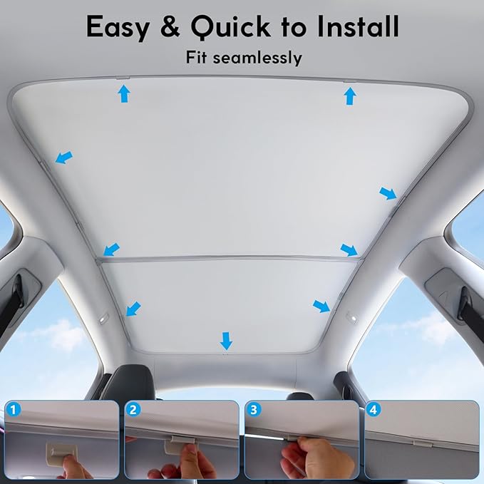 Sunshade Roof for Tesla Model Y 2020-2025 Accessories, Sag-Free&No Gap, Heat Insulation Glass Roof Sunshade Sunroof, Magnetic-Mid Design, No-light Leakage OEM-fit Roof Shade Accessories