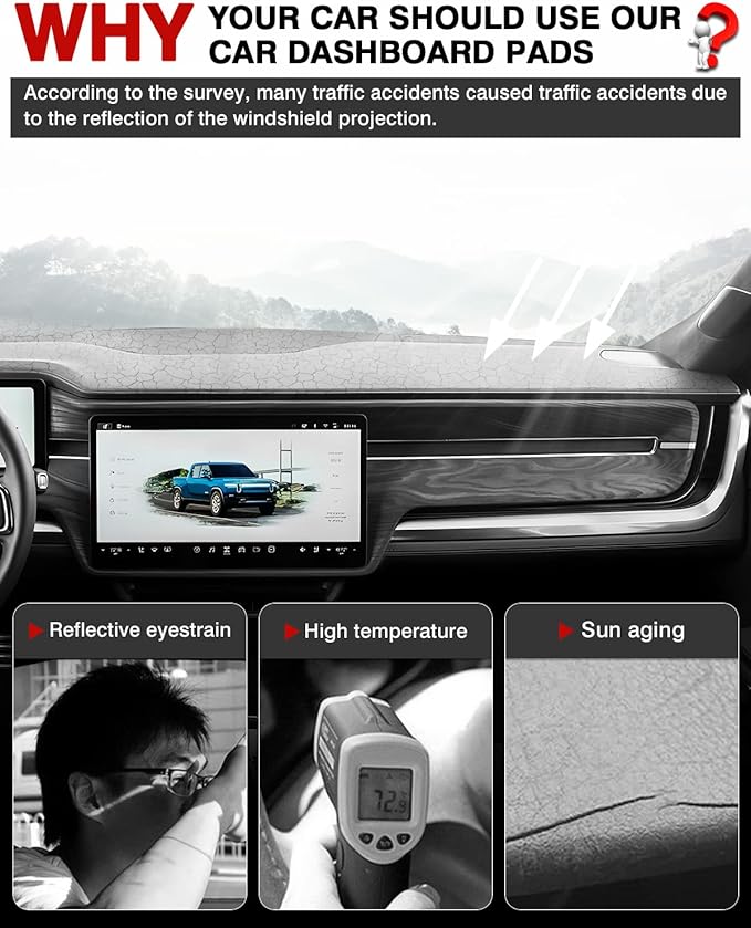 Autorder Dashboard Cover Mat for Rivian R1T 2022-2025 2026 Accessories Dash Cover Flannel Dash Mat Sunshade Glare UV Rays Protector