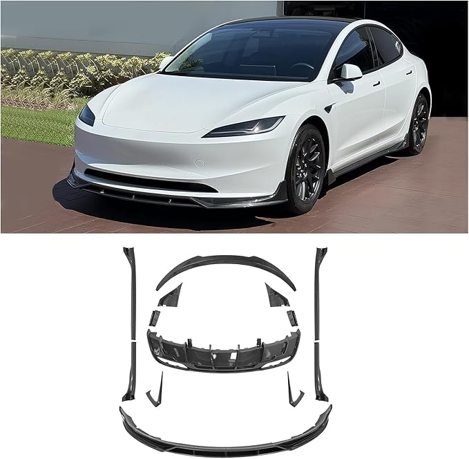 Full Body Kit for Tesla Model 3 Highland 2024-2026, Aero Package Front Lip, Rear Diffuser, Side Skirts, Rear Spoiler, Fog Light Trims Aggressive Performance Style Carbon Fiber look