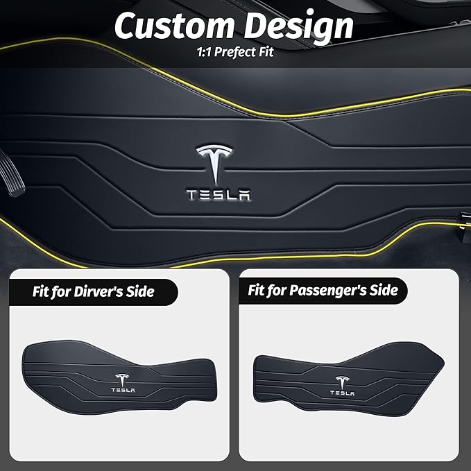 Center Console Leather Side Anti-Kick Mats(2 Pieces) Designed for Tesla Model 3 Highland(2024-2027),Waterproof, Dust Resistant, Front Seat Side Protector Cover Black