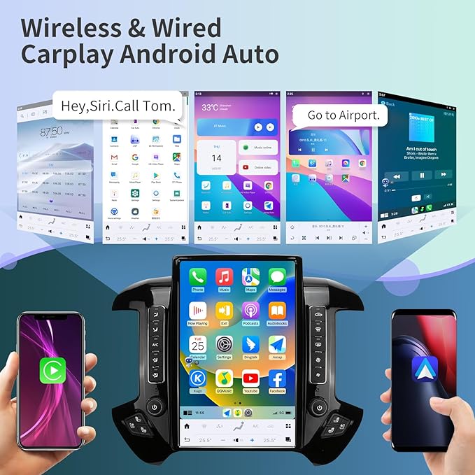 Qualcomm Android Car Radio for Chevrolet Silverado GMC Sierra 2014-2019 Stereo Replacement Head Unit 14.4 Inch 2K IPS Touch Screen Tesla Style Carplay Android Auto GPS Navigation OEM 8 Inch (Black)