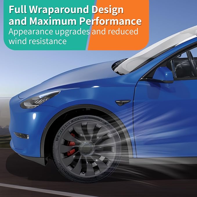 Tesla Rim Protector Model Y 21 inch|Fit 21 Inch Überturbine Wheel Covers 2020–2024|Hubcap Guards ABS Trim Rings for Curb Rush Prevention |Matte Black(Set of 4)|Tesla Model Y Accessories