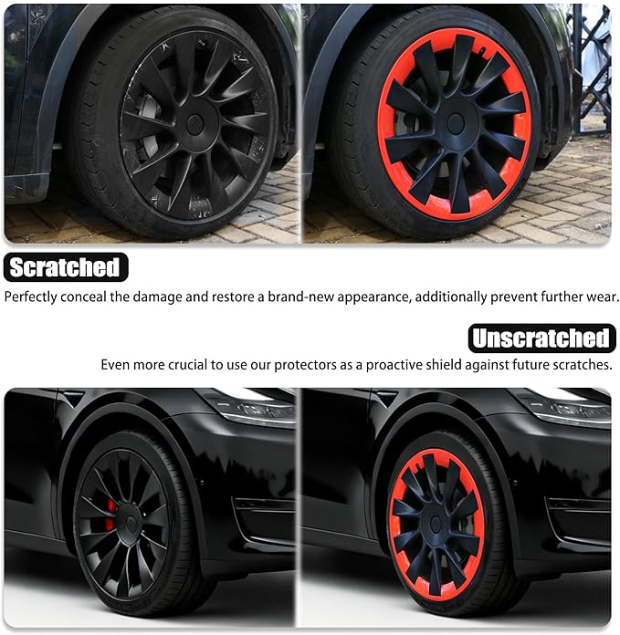 Wheel Rim Protect for Tesla Model Y 20" (2020-2024), Easy-Install Hubcaps Wheel Cover, Scratch-Resistant Car Tire Trim Rings, Stylish Design for Induction Wheels, Tangerine 4Pcs Model Y Accessories