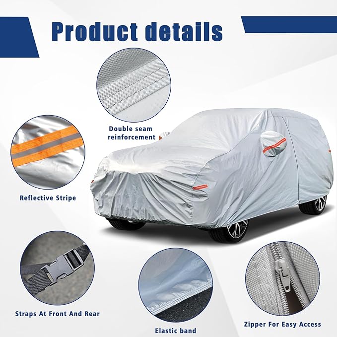 Kayme 6 Layers SUV Car Cover Custom Fit for Mercedes Benz GLE350 GLE400 GLE450 GLE43 GLE53 GLE63 (2015-2025) Waterproof All Weather for Automobiles, Outdoor Full Cover Rain Sun UV Protection.Silver