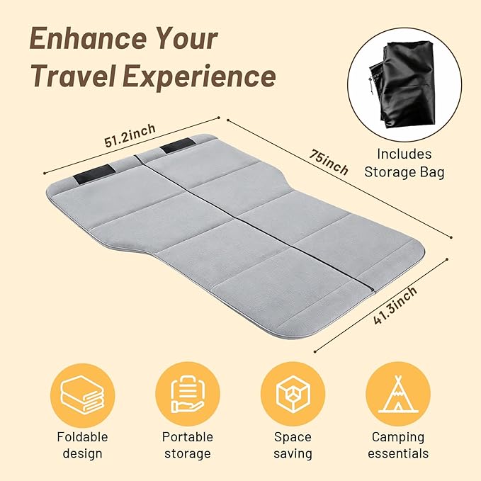 Car Bed for Toyota Highlander, Foldable Non-Inflatable Memory Foam Camping Mattress, Thickened Portable SUV Trunk Sleeping Pad, Air Mattress Upgrade for Camping & Travel Essentials, With Storage Bag