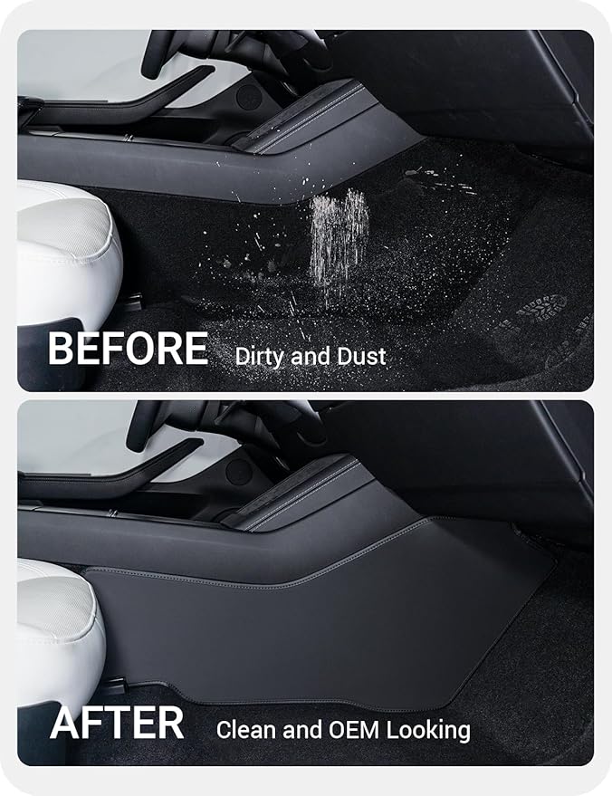 BASENOR 2026 2025 2024 Tesla Model 3 Highland Center Console Side Anti-Kick Mats, Waterproof & Dust Resistant Protector Cover Front Seat Side Leather Pad 2PCS (Standard/Premium/Performance)