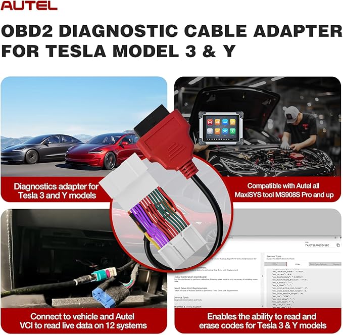 Autel Original TESKIT3Y Teala Diagnostic Cable Adapter for Tesla Model 3 & Y, 26Pin OBD1 to 16 Pin OBD2 Extension Harness Connector Work w/Autel Scanner MaxiSys Ultra/Elite II PRO/ MS908S PRO/ MS909