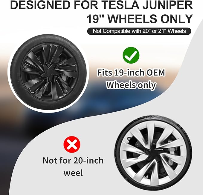PakaLife Hubcaps for Tesla Model y Juniper Accessories 2026,Black Wheel Covers 19 Inch,Easy Clip-On Installation, (19inch)