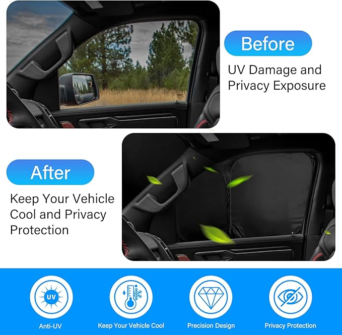T TGBROS Windshield Sun Shade for Dodge RAM 1500 2019-2025 Car Window Shades Thicken UV Block and Blackout Privacy Foldable Sunshades 2PCS Accessories Keep Cool Sun Visor Covers
