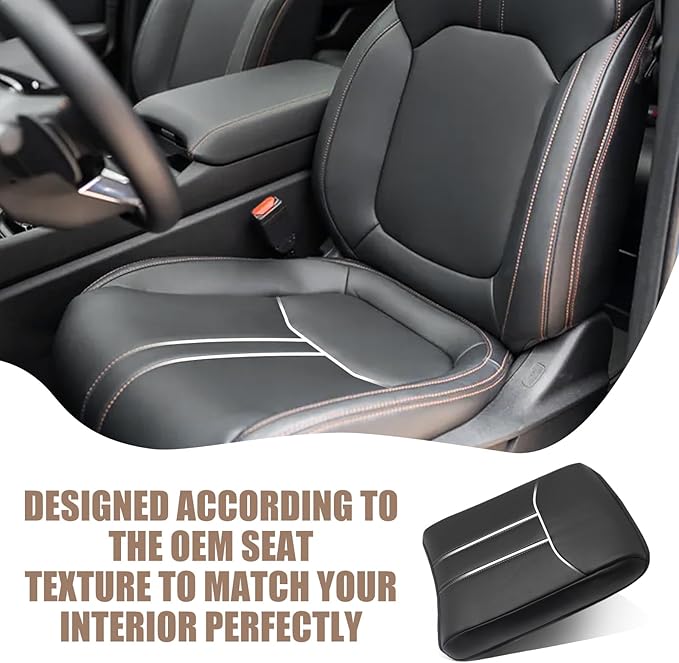 Muslogy Center Console Armrest Cover Fit for Honda Pilot 2023-2026, 2024-2026 Ridgeline/Passport Accessories, Comfort Armrest Pad Console Lid Cushion Vegan Leather Regular Thick(Black/White Trim)