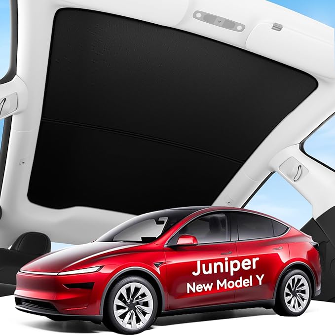 Upgraded Sunshade Roof for Tesla Model Y Juniper Accessories 2025 2026, [Graphene Infused Fabric& UPF 50+ & No-Sag] Heat Insulation Class Roof Sun Shade for Tesla Model Y Accessory, Black, 2PCS