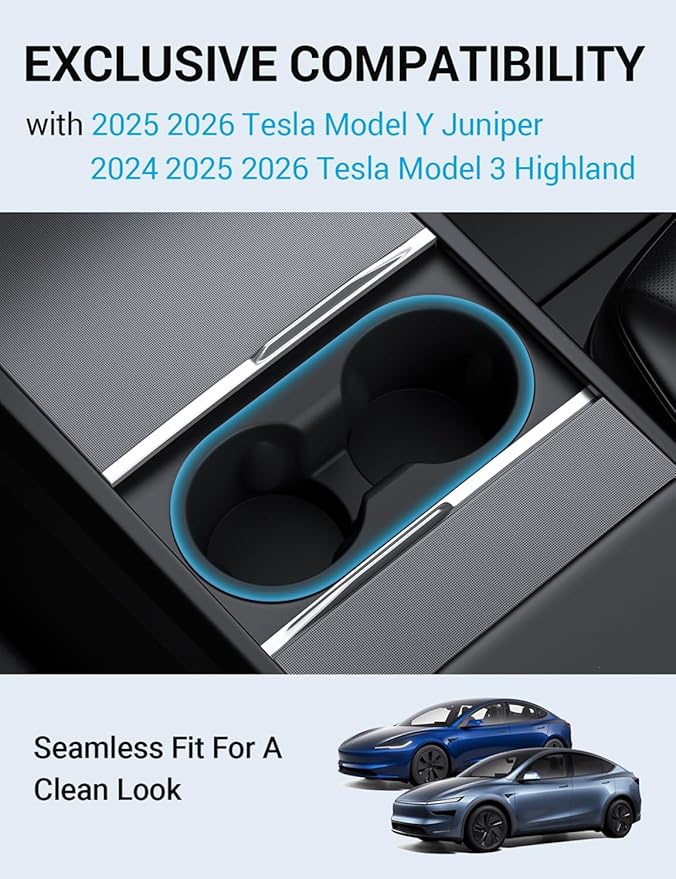 Motrobe 2025 2026 Tesla Model Y Juniper Cup Holder Insert 2024 2025 2026 Model 3 Highland Center Console Cupholder Silicone Model 3 Highland Model Y Juniper Accessory (Standard/Premium/Performance)