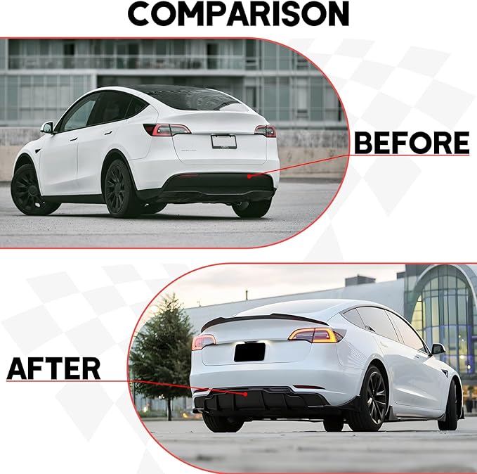 Rear Diffuser for 2017-2023 Tesla Model 3, Rear Bumper Lip Valance Panel Tesla Model 3 Accessories (Gloss Black)