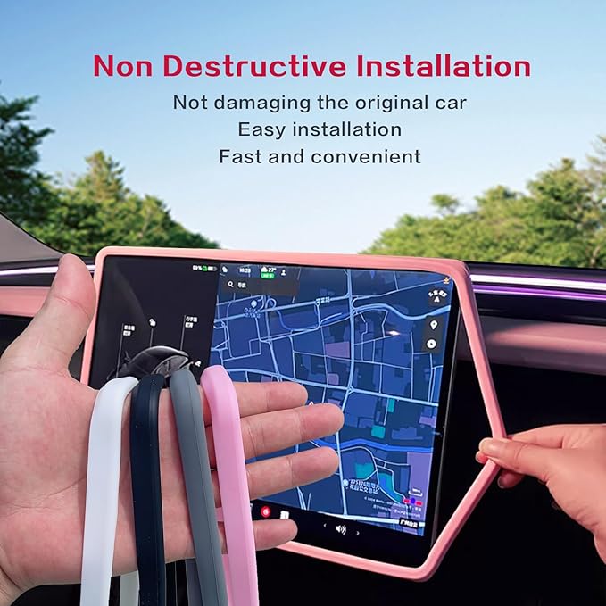 for 2024 2025 Model 3 Highland/2025 Model Y Juniper Central Screen and Interior Mirror Protector Frame Interior Accessories (Black-M3/Y-2pcs)
