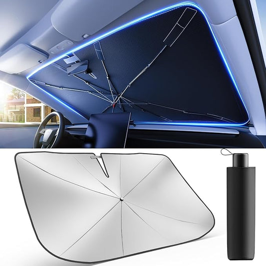 [2025 Upgrade] Weektic Windshield Sun Shade Umbrella for Car [Ultimate Cooling & Urethane Coated] Car Sun Shade Protect Interior from Sun Rays & Keep Cool Medium (57" L x 31" W)