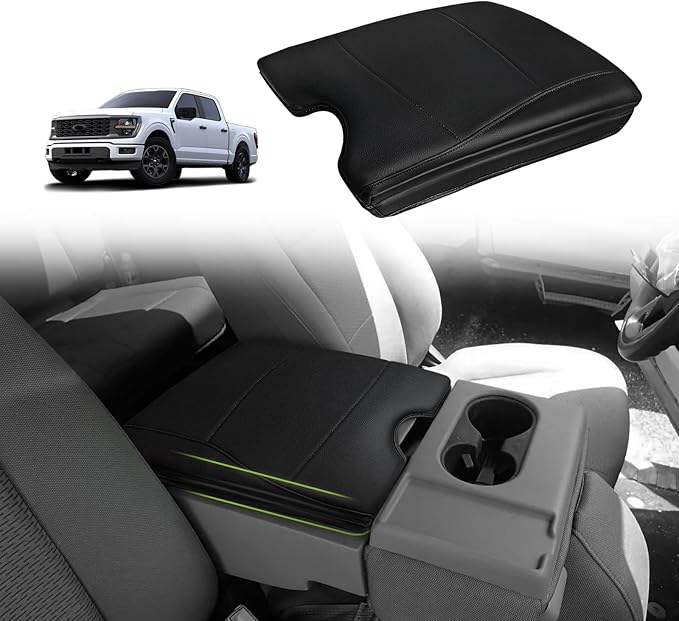 Muslogy Center Console Armrest Cover Fit for Ford F-150 F150 2015-2026 & F250 F350 F450 2017-2026 Accessories, Comfort Armrest Pad Console Lid Cushion Vegan Leather 1-Inch Extra Thick(Jump Seat ONLY)