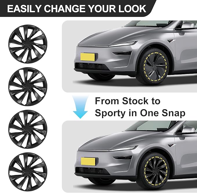PakaLife Hubcaps for Tesla Model y Juniper Accessories 2026,Black Wheel Covers 19 Inch,Easy Clip-On Installation, (19inch)