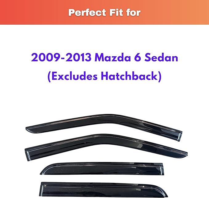 KPY Rain Guards Fit for 2009-2013 Mazda 6 Sedan, Out-Channel Window Visors Vent Wind Deflectors 4PC, Car Accessories for 09-13 Mazda 6 Sedan (Excludes Hatchback)