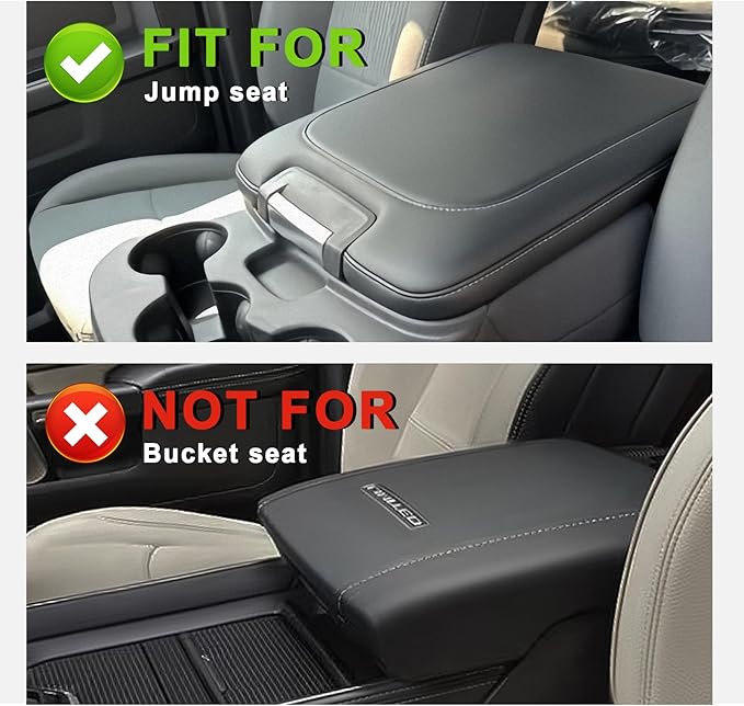 Muslogy Center Console Armrest Cover Fit for Dodge Ram1500 2013-2018 & Ram2500/3500 2013-2026 Accessories, Comfort Armrest Pad Console Lid Cushion Vegan Leather 1-Inch Extra Thick(Jump Seat ONLY)