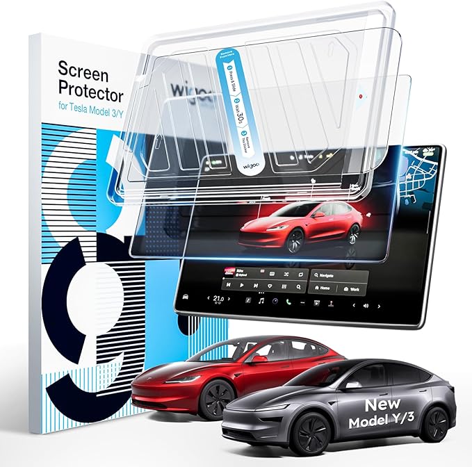 Wigoo Tesla New Model Y Juniper & Model 3 HD Screen Protector [No Fingerprint & HD Clear] Model 3 Highland/New Model Y Juniper Accessories, 15.4" Tempered Glass Protector with Alignment Kit