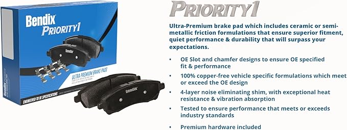 Bendix Priority1 CFM412 Semi-Metallic Front Brake Pads for Select Models Aston Martin DB7, Chevrolet Camaro, Corvette, Ford Mustang, Panoz AIV Roadster, Esperante, Pontiac Firebird, Shelby Series 1