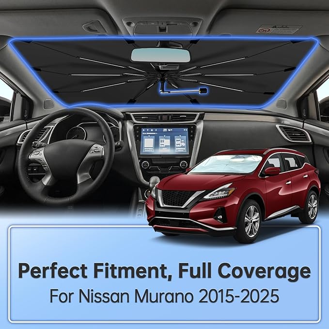 Windshield Sun Shade Umbrella for Nissan Murano 2015-2025, Foldable Car Sunshade for Front Window, Highly Reflective Auto Sun Shield Visor for UV Protection, Keep Car Cool Accessories