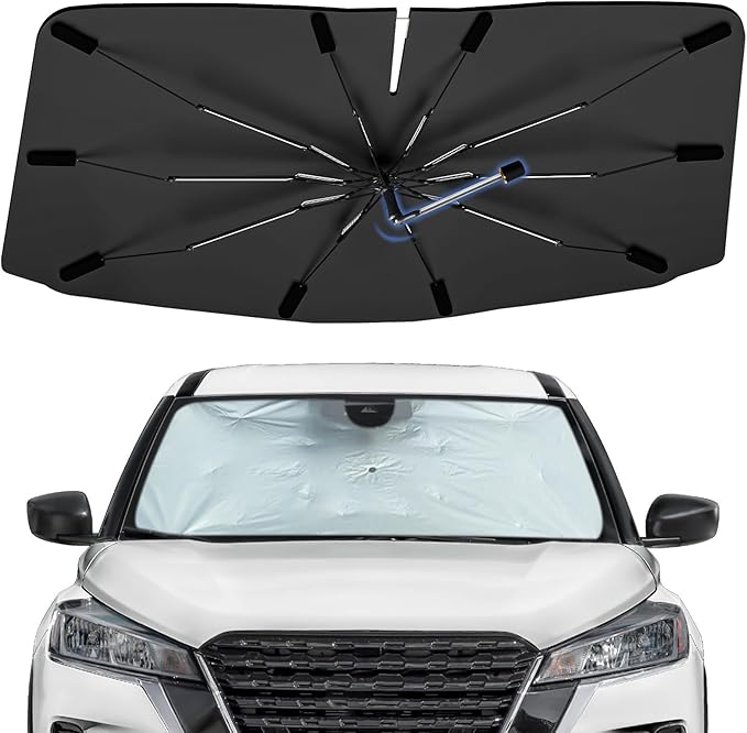 Windshield Sun Shade Umbrella for Nissan Kicks 2018-2024, Foldable Sunshade for Car Front Window, 360 Rotation Automotive Interior UV Protection for Outdoor Parking, Keep Car Cool